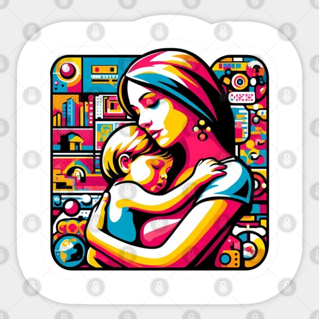 Colorful Mother and Child in the City Love Artwork mother's day Sticker by TaansCreation 